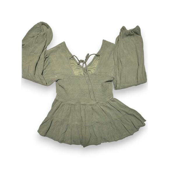 Japna Sage Green Floral Embroidery Ruffled Blouse Size Small - Picture 8 of 8